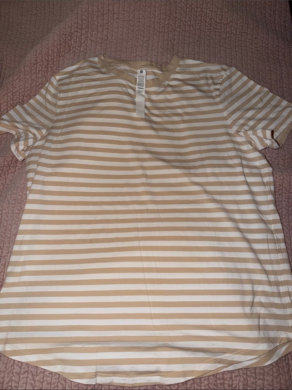 lululemon Short Sleeve Striped Tee in tan and white size 10